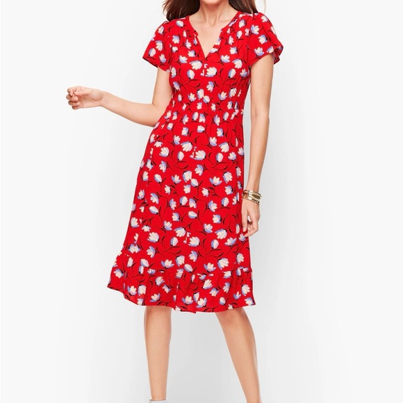 Talbots Dresses & Skirts - Talbots Vibrant Red Floral Midi Dress